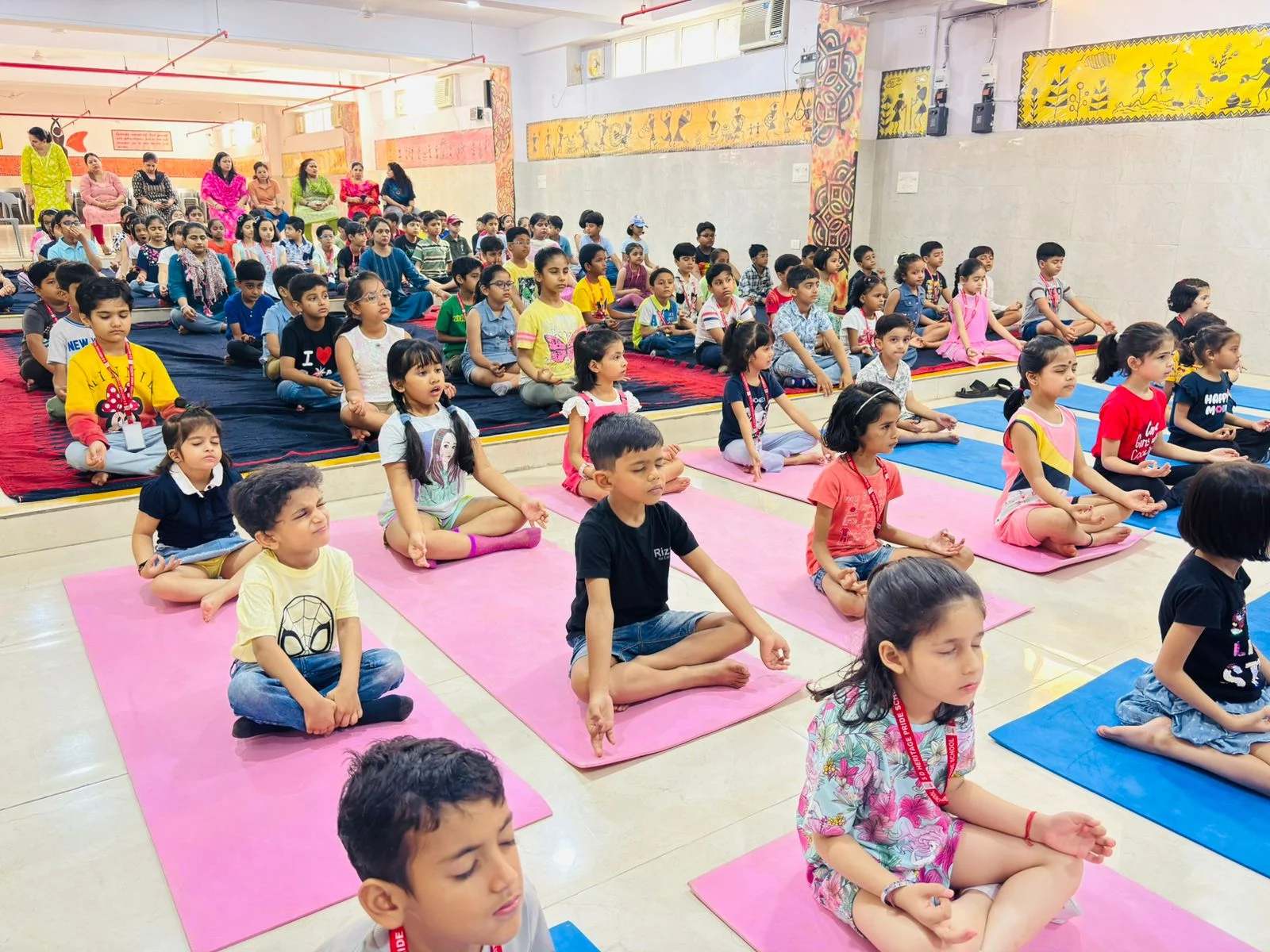 Students practicing yoga